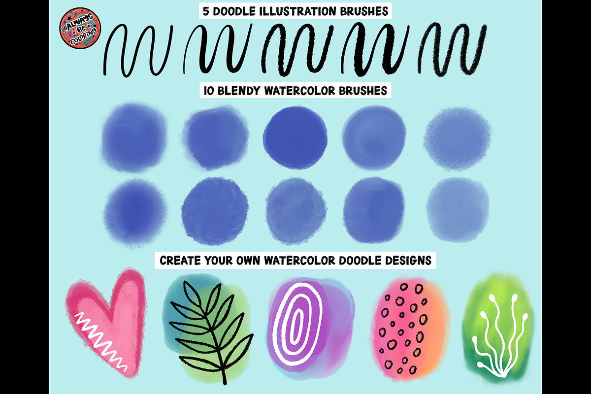 Procreate Watercolor Doodle Brushes, a Brush Add-On by AlwaysBeColoring (Photo 12 of 13)