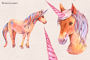 Watercolor Horse Unicorn Clipart, an Animal Illustration by Belusuab (Thumbnail 9 of 18)