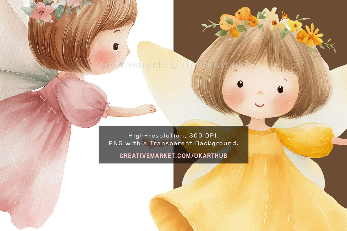Watercolor Fairy Garden Clipart Set, a Decorative Illustration by OKArtHub (Photo 8 of 11)