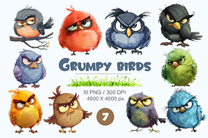 Grumpy Cute Birds 07. TShirt Sticker