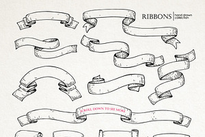 Ribbon Banners. Big Hand Drawn Set.