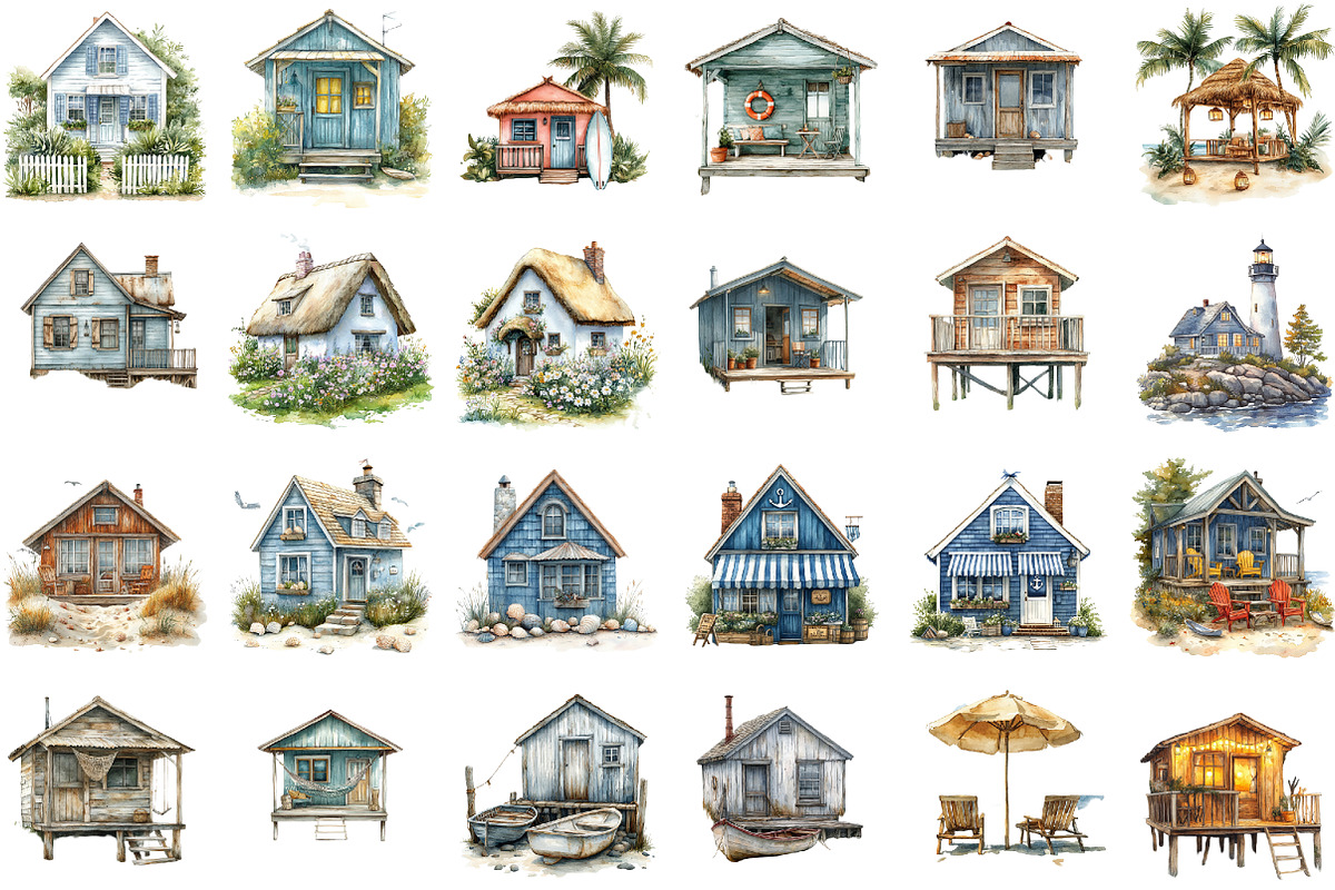Summer Seaside Cottage Clipart, an Illustration by Sublimation Artist (Photo 2 of 6)
