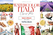 Watercolor Italy Clipart, Food Pizza, an Illustration by BrushstrokeArtGB (Thumbnail 1 of 9)