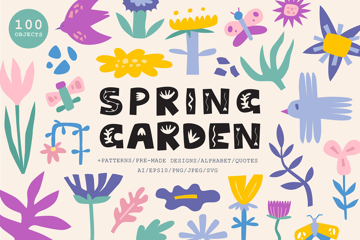 Spring Garden | Clipart + patterns, a Decorative Illustration by katieromanoff_art (Photo 1 of 19)