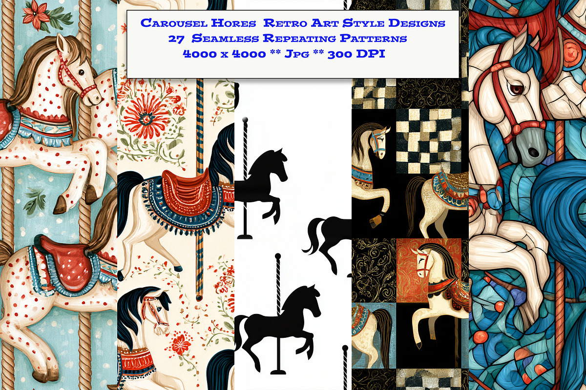 Carousel Horse Retro Art Designs, a Pattern Graphic by karenfoleyphoto (Photo 1 of 7)