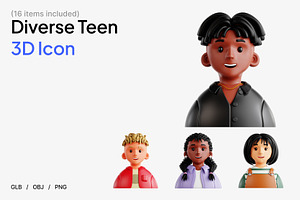 Diverse Teens 3D Icon Set, an Object 3D Model by Eklip Studio