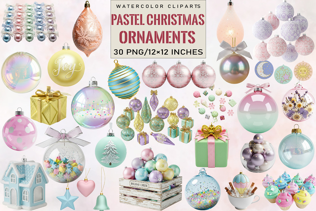 Pastel Christmas Ornaments Art Bundl, an Illustration by SVGArt (Photo 1 of 8)