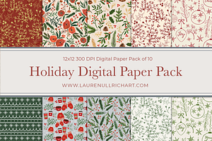 Holiday Digital Paper Pack Of 10