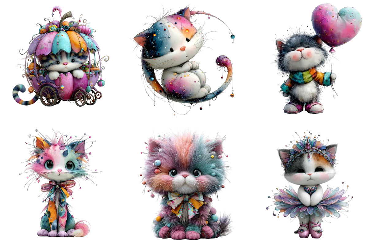 Watercolor Whimsical Cat Clipart, an Illustration by DreamArtGraphic (Photo 5 of 5)