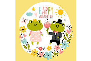 Funny Frogs Poster. Cute Kawaii Card