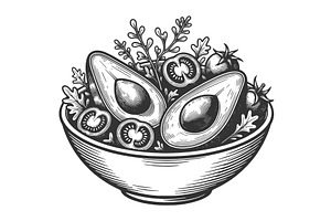 Fresh Avocado Salad Bowl Vegetables, a Food Illustration by AlexArt