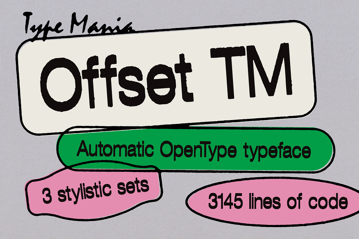 Offset TM – Distressed Dynamic Font, a Sans Serif Font by Type Mania (Photo 1 of 11)