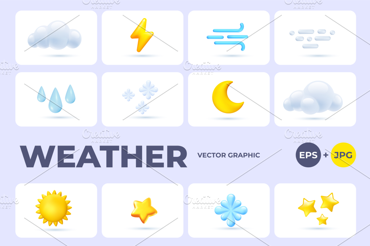 3D Weather | Vector Icon Set, an Object Graphic by wowomnom (Photo 1 of 4)