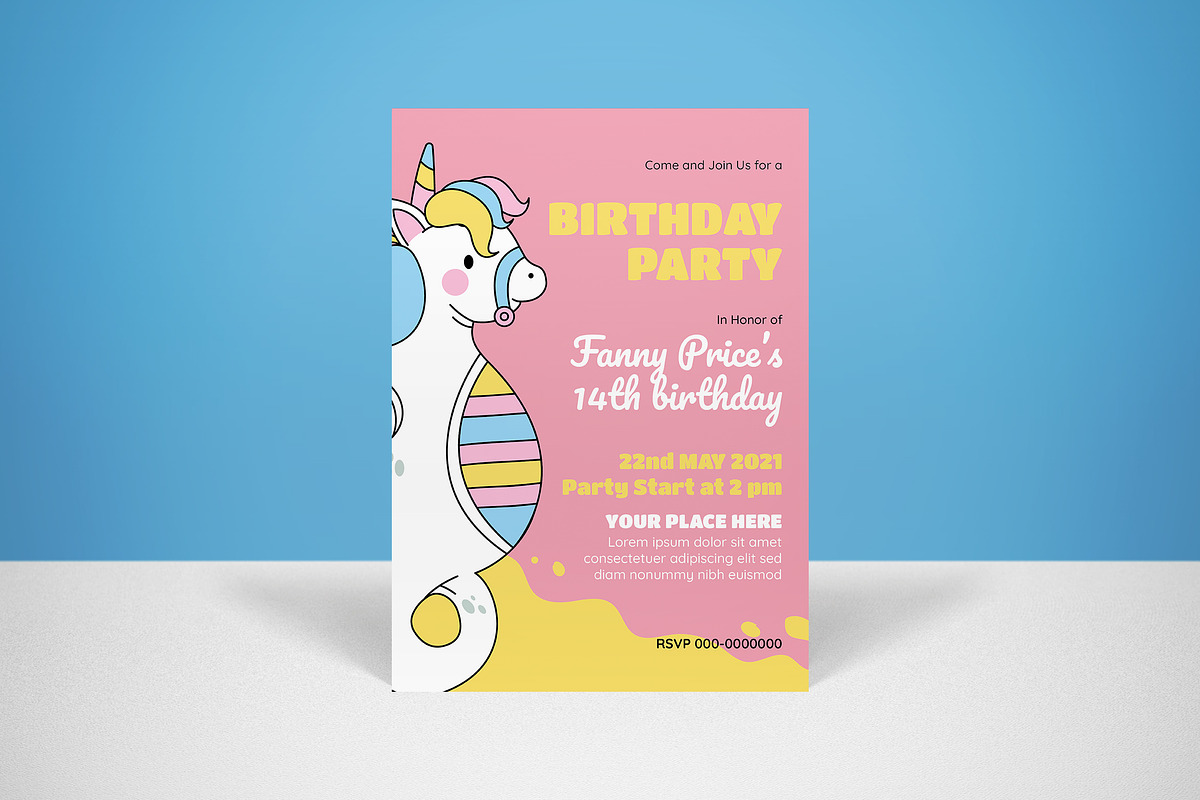 Unicorn Birthday Invitation, an Invitation Template by graphicook (Photo 1 of 3)