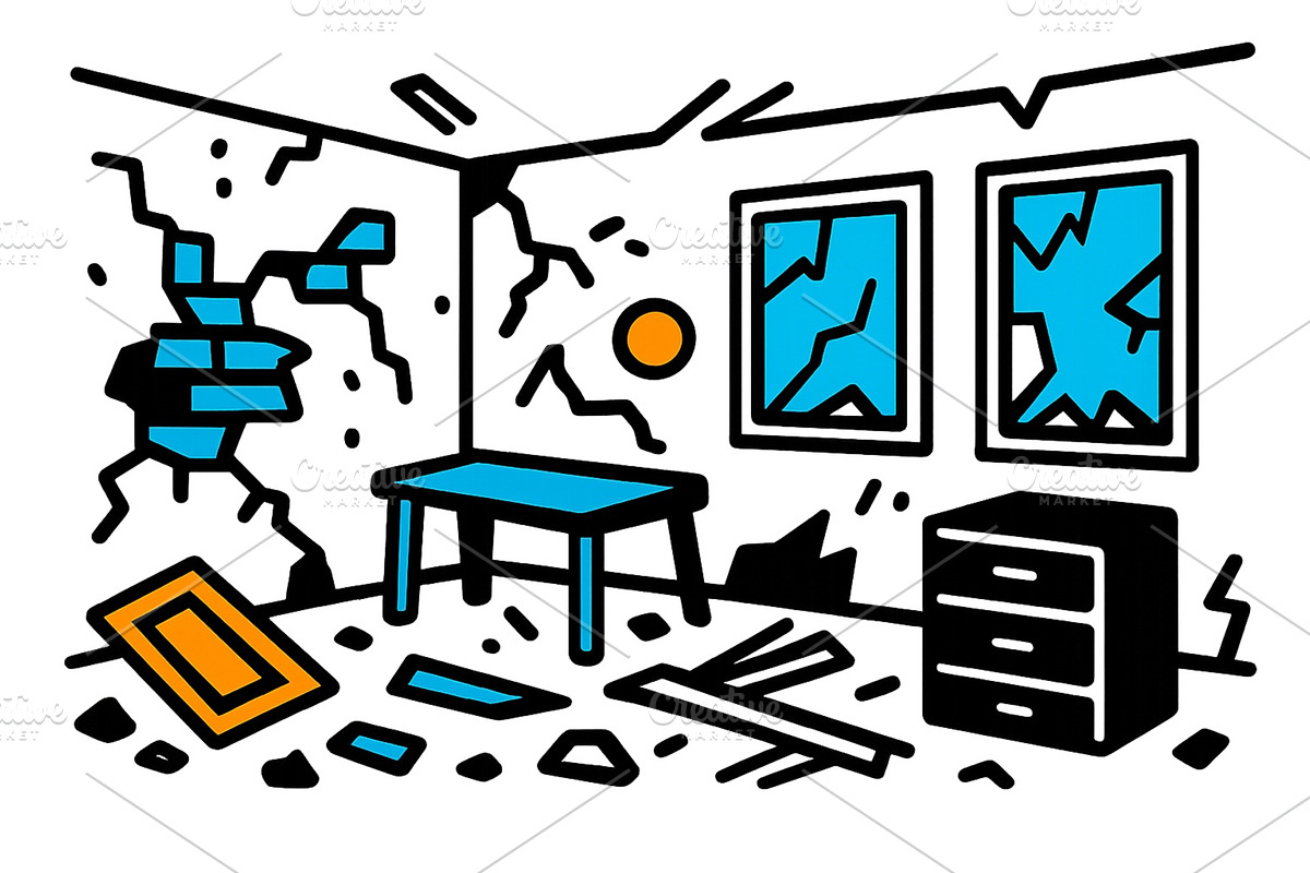 Destruction inside a room with, an Object Illustration by ZinetroN