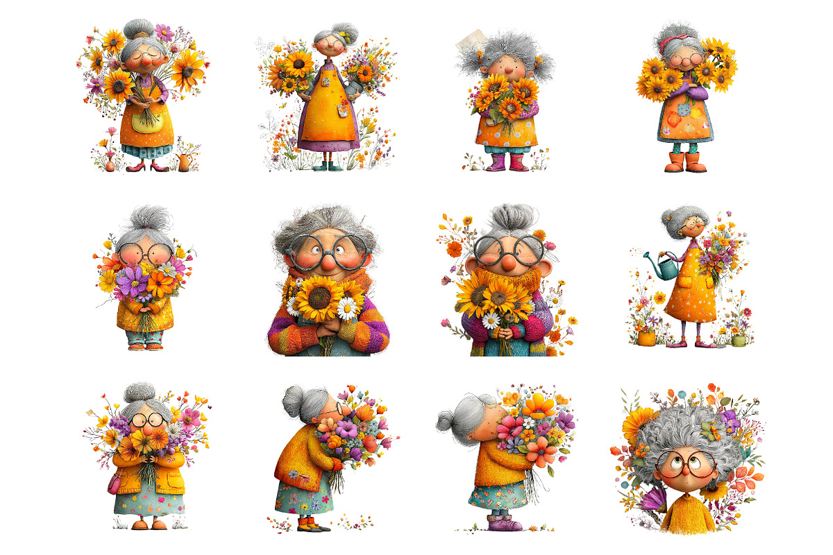 Whimsical spring garden grandma clip, an Illustration by SinaCreation (Photo 2 of 11)