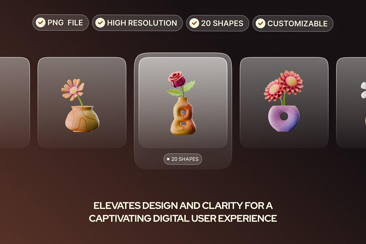 3D Vase & Flowers Illustration, an Object Graphic by Illustrava (Photo 7 of 7)