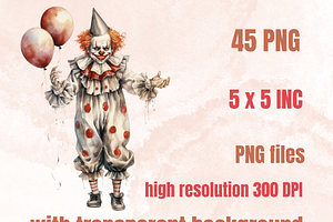 Watercolor Halloween Clown Clipart