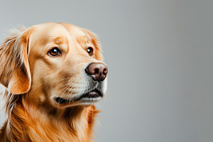 Golden retriever dog with shiny fur and intense gaze looking to, an Animal Photo by José Manuel Gelpi