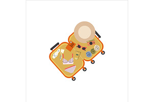 Open suitcase with vacation clothes, an Object Illustration by Mila Di Art