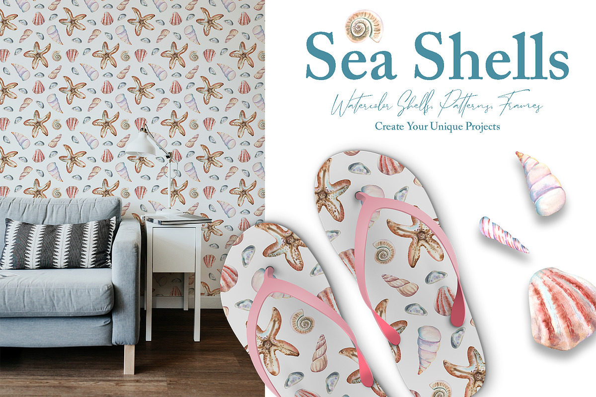 Watercolor Sea Shells Illustrations, a Work Illustration by TanataDesign (Photo 9 of 10)
