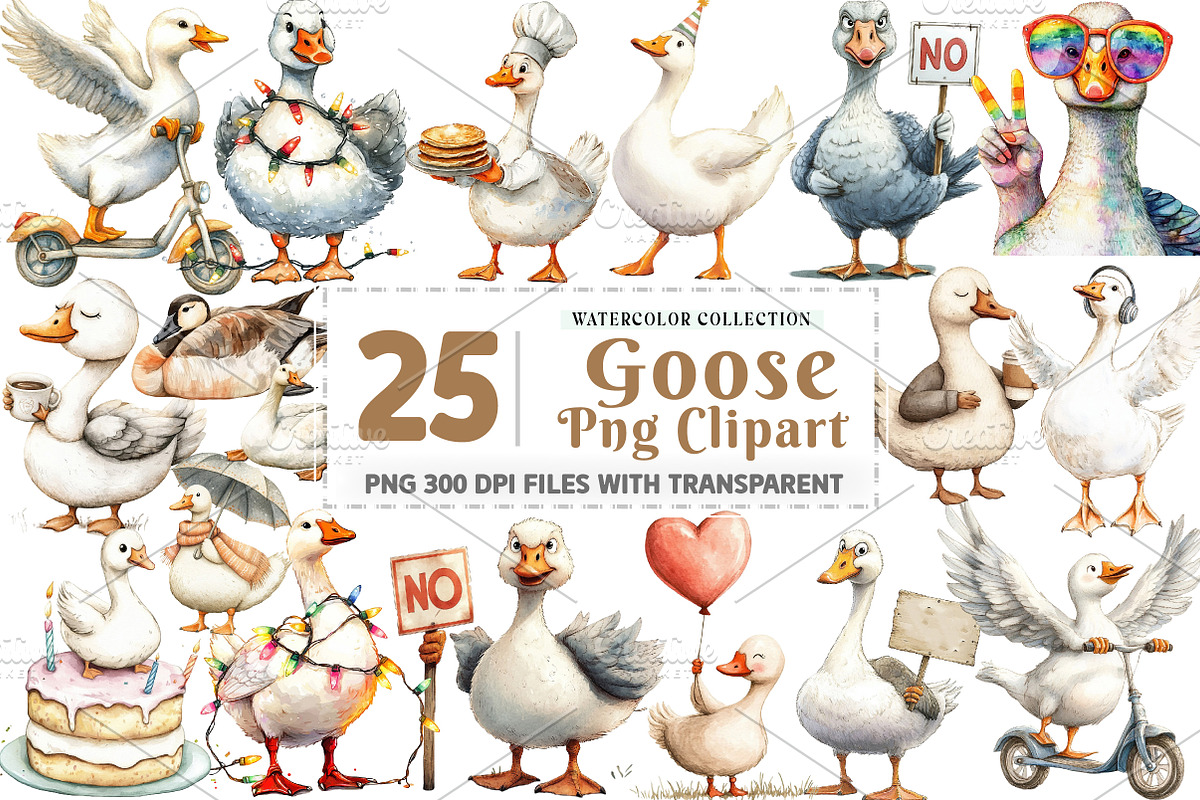 Watercolor Goose Clipart, an Illustration by Watercolor design (Photo 1 of 5)