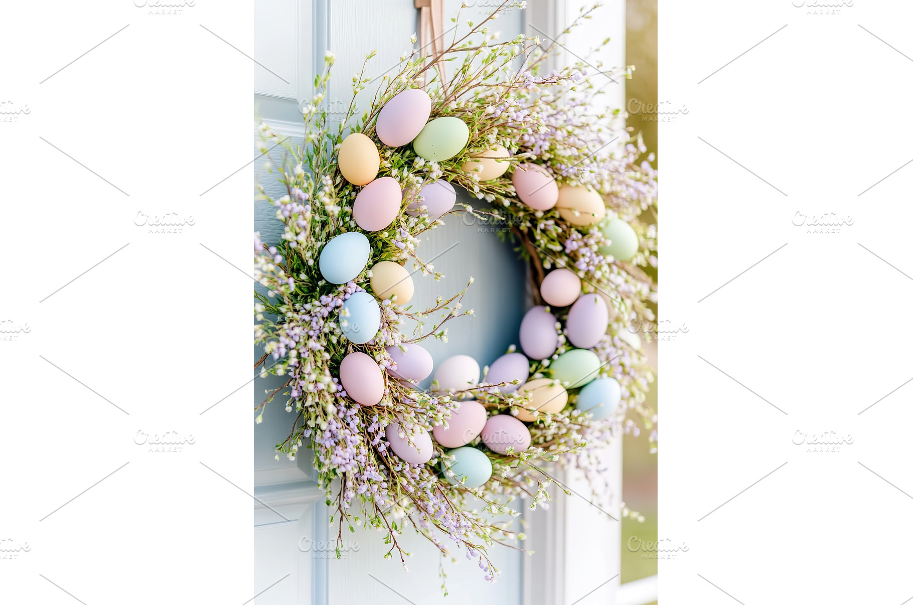 Colorful easter egg wreath with, a Holiday Photo by Lermont51