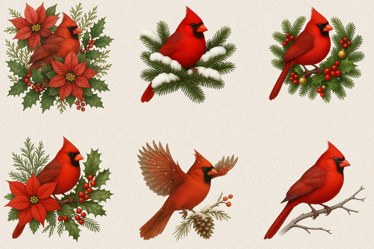 Christmas Red Cardinal Clipart Bundl, an Illustration by SVGArt (Photo 7 of 8)