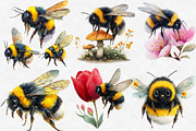 Watercolor Spring Bees Clipart, an Illustration by Designworld (Thumbnail 3 of 6)