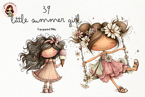 Little Summer Girl PNG Clipart, a Seasonal Illustration by Nicolle's Colorful Art