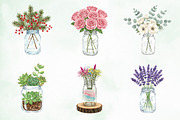 Watercolor Mason Jar Flowers Set, an Illustration by Creative Art (Thumbnail 4 of 9)