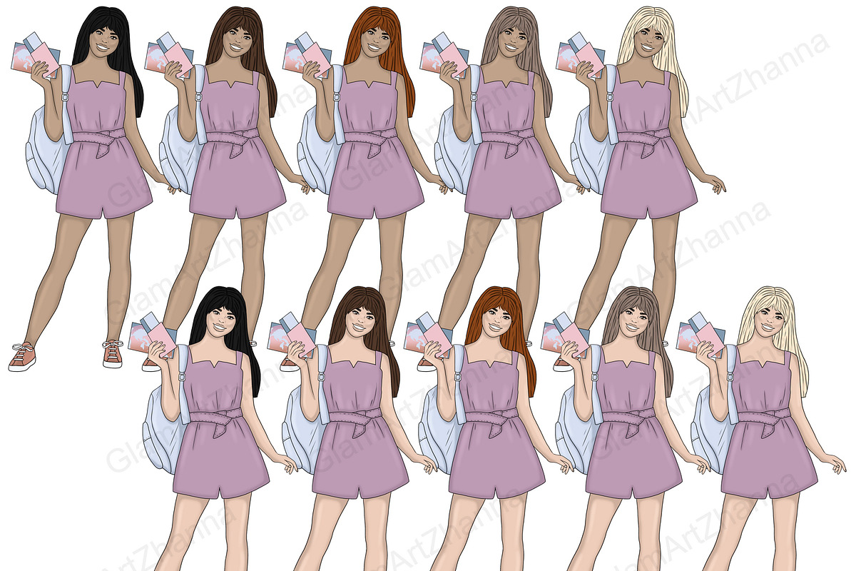 Travel Girl Clipart, a Person Illustration by GlamArtZhanna (Photo 5 of 5)