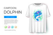 Cute cartoon dolphin, Tshirt, PNG., an Animal Illustration by KENO Mascots (Thumbnail 5 of 6)