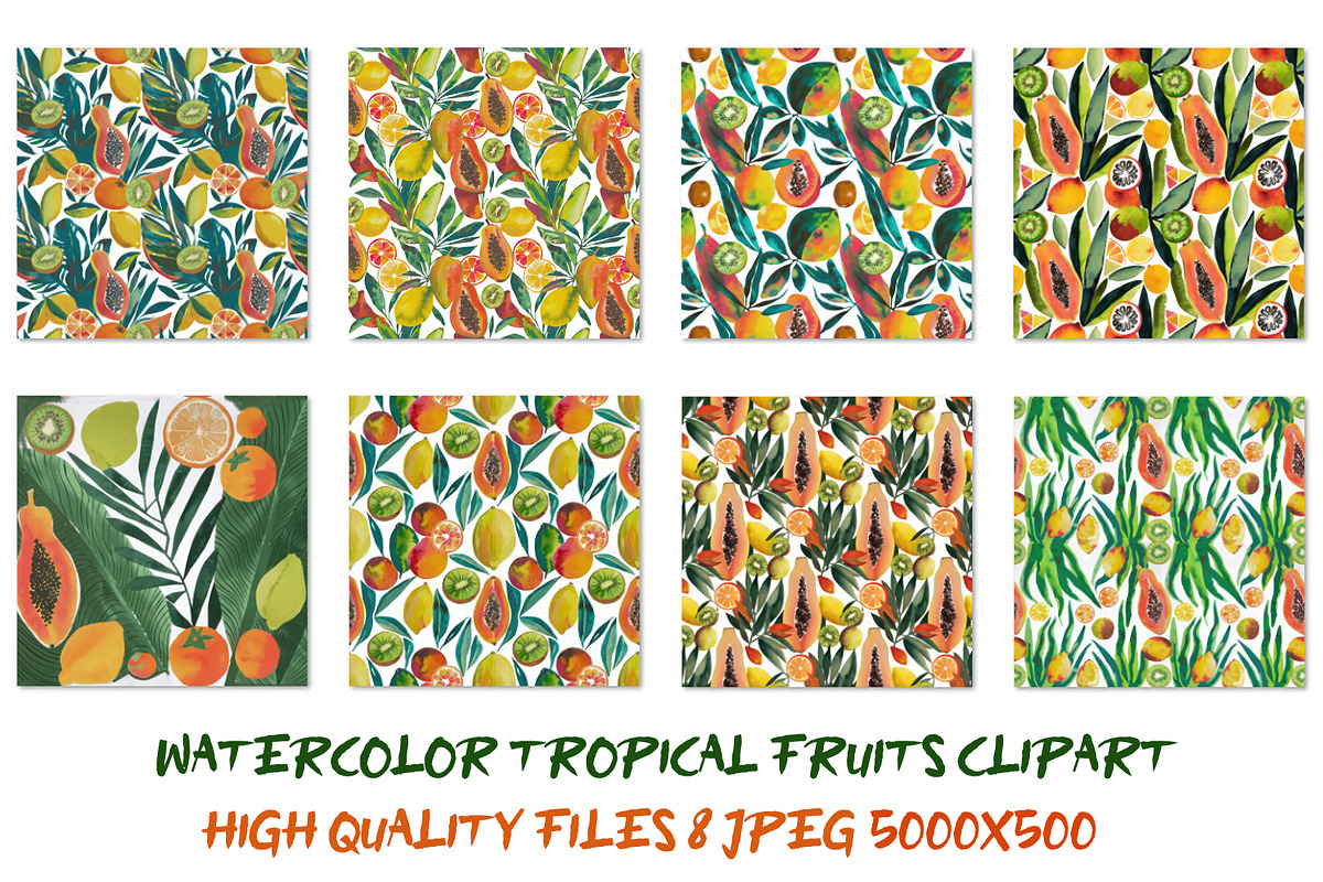 Watercolor tropical fruits patterns, an Illustration by SketchArtStudio (Photo 1 of 6)