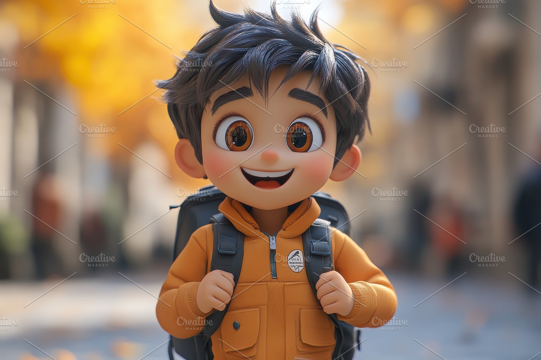 Happy child with backpack smiles joy, a Photo by Tanuart
