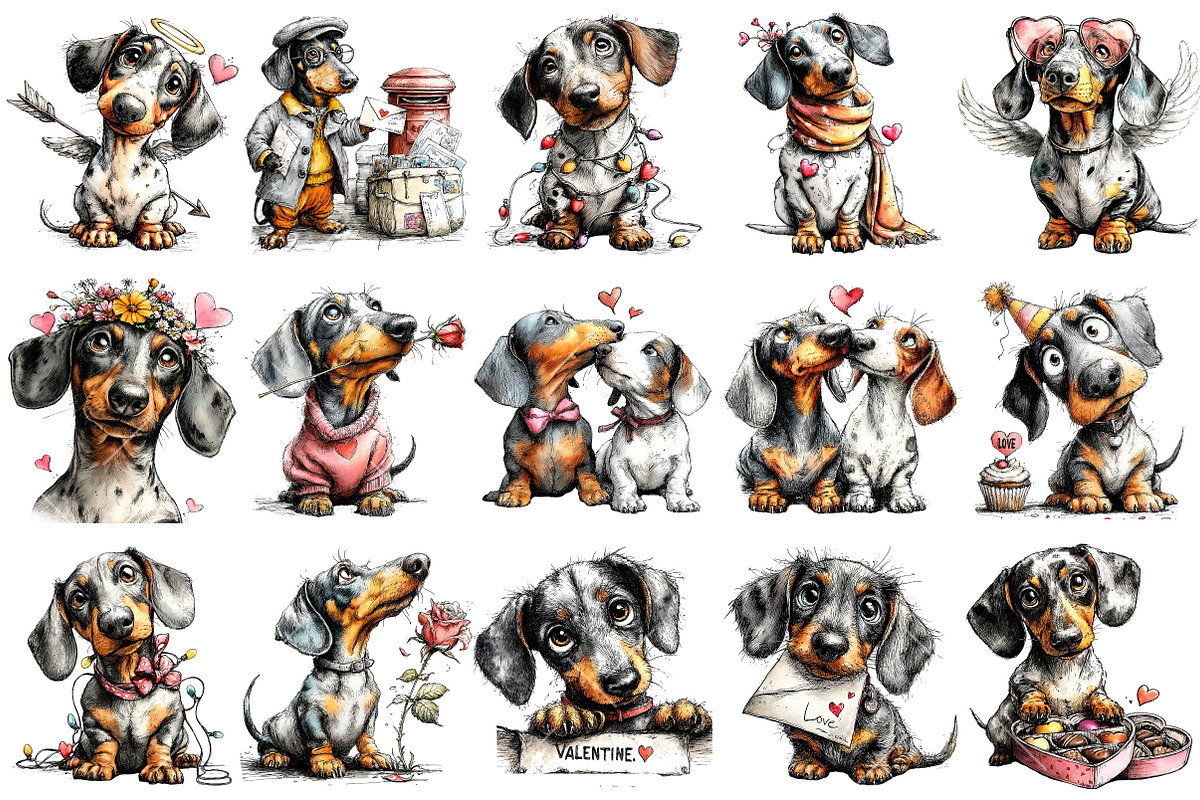 Whimsical Valentine Dachshund Clipar, an Illustration by OK Design (Photo 3 of 6)