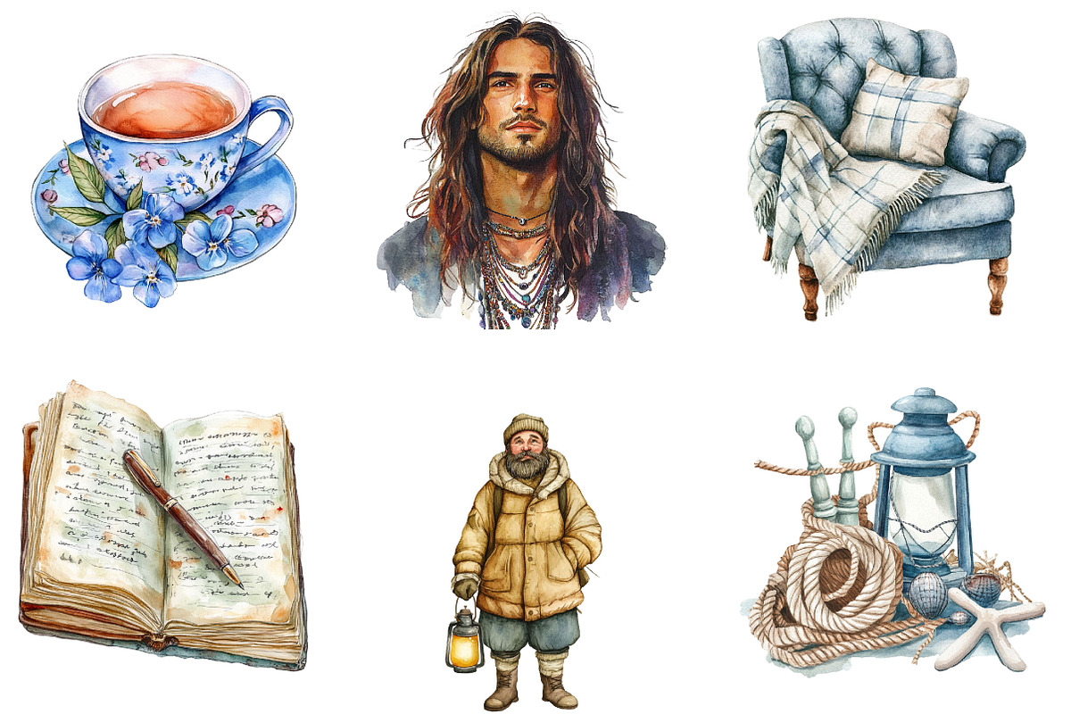 Watercolor Lighthouse Keeper, an Illustration by Designking (Photo 3 of 5)