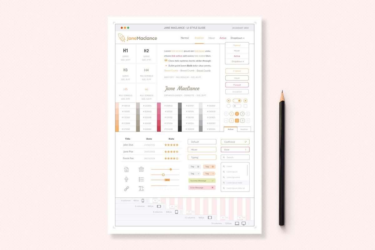 One Page UI Style Guide, a Stationery Template by Sargatal (Photo 1 of 4)