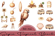Sepia Tropical Beach Clipart, an Illustration by CrexoraLab (Thumbnail 2 of 5)