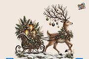 Ornate Reindeer Sleigh Holiday Scene, a Seasonal Illustration by Printable Design Store (Thumbnail 1 of 3)
