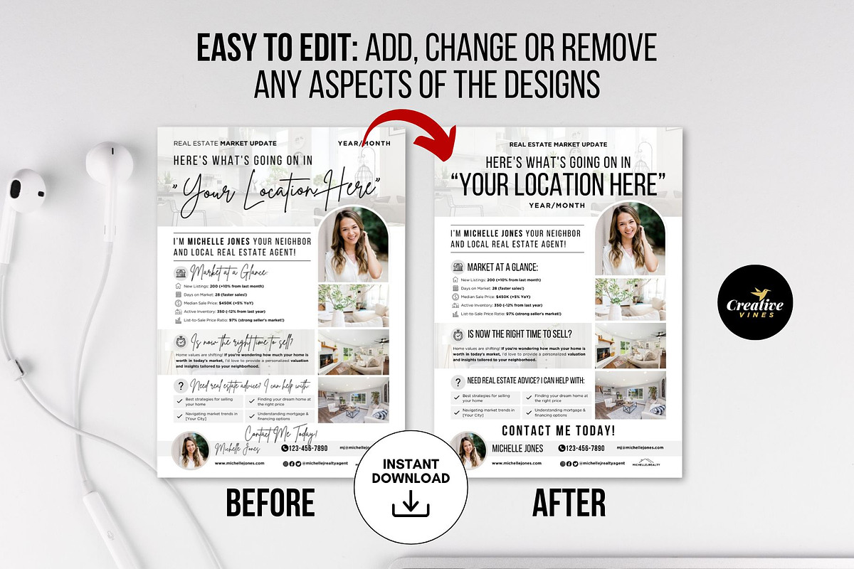 Real Estate Market Update Flyers, a Flyer Template by CreativeVinesStore (Photo 6 of 7)