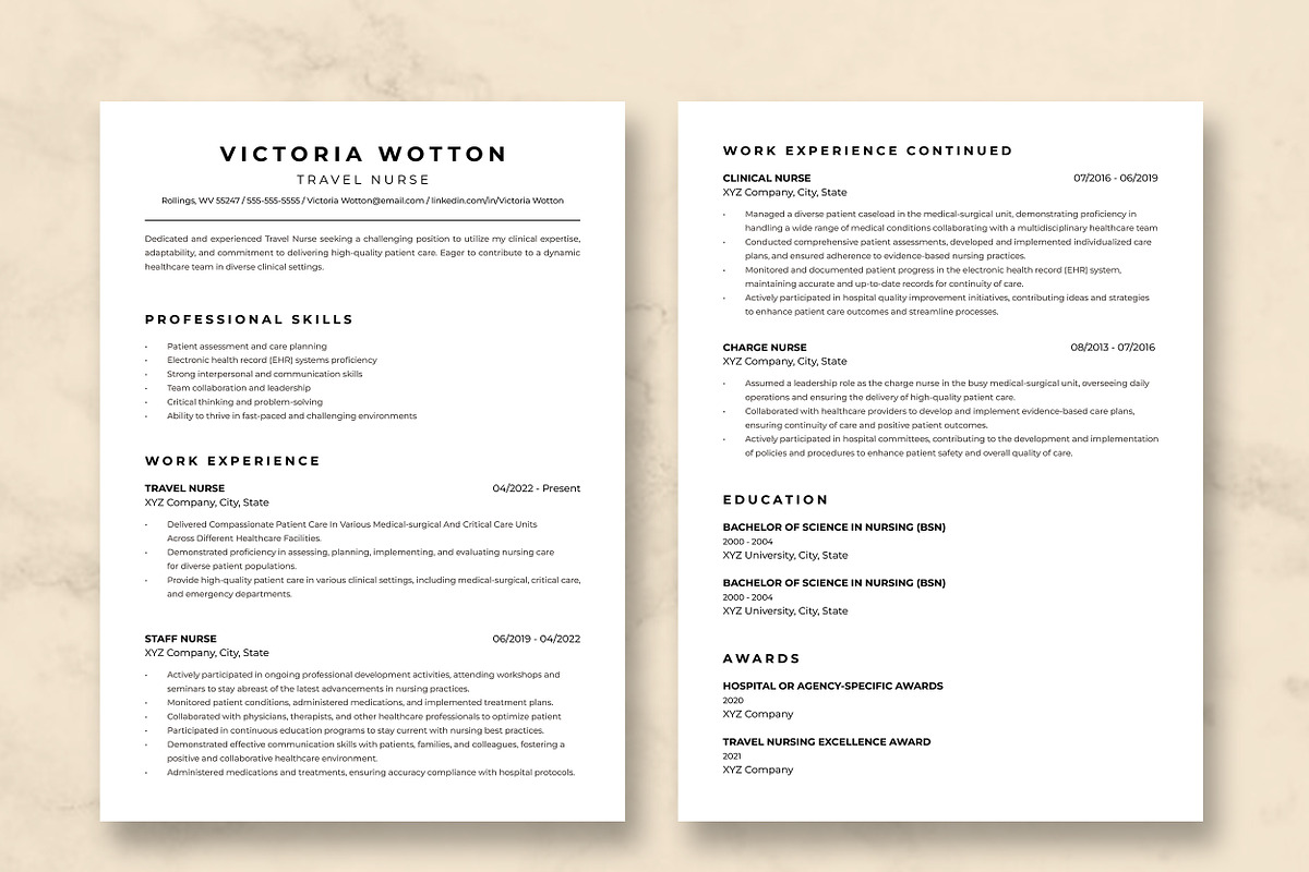 Travel Nurse Resume Template preview 3