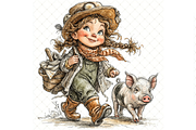 Girl And Piglet Clipart JPG, a Person Illustration by Memories By Lea (Thumbnail 15 of 19)
