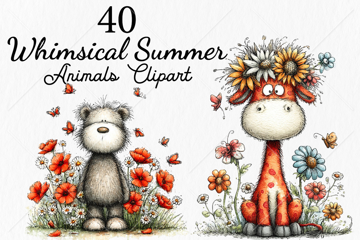 Whimsical Summer Animals Clipart, a Seasonal Illustration by Canvas Craft (Photo 1 of 10)