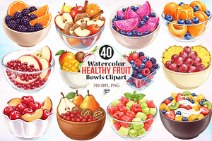 Watercolor Healthy Fruit Bowls PNG, an Illustration by Canvas Craft