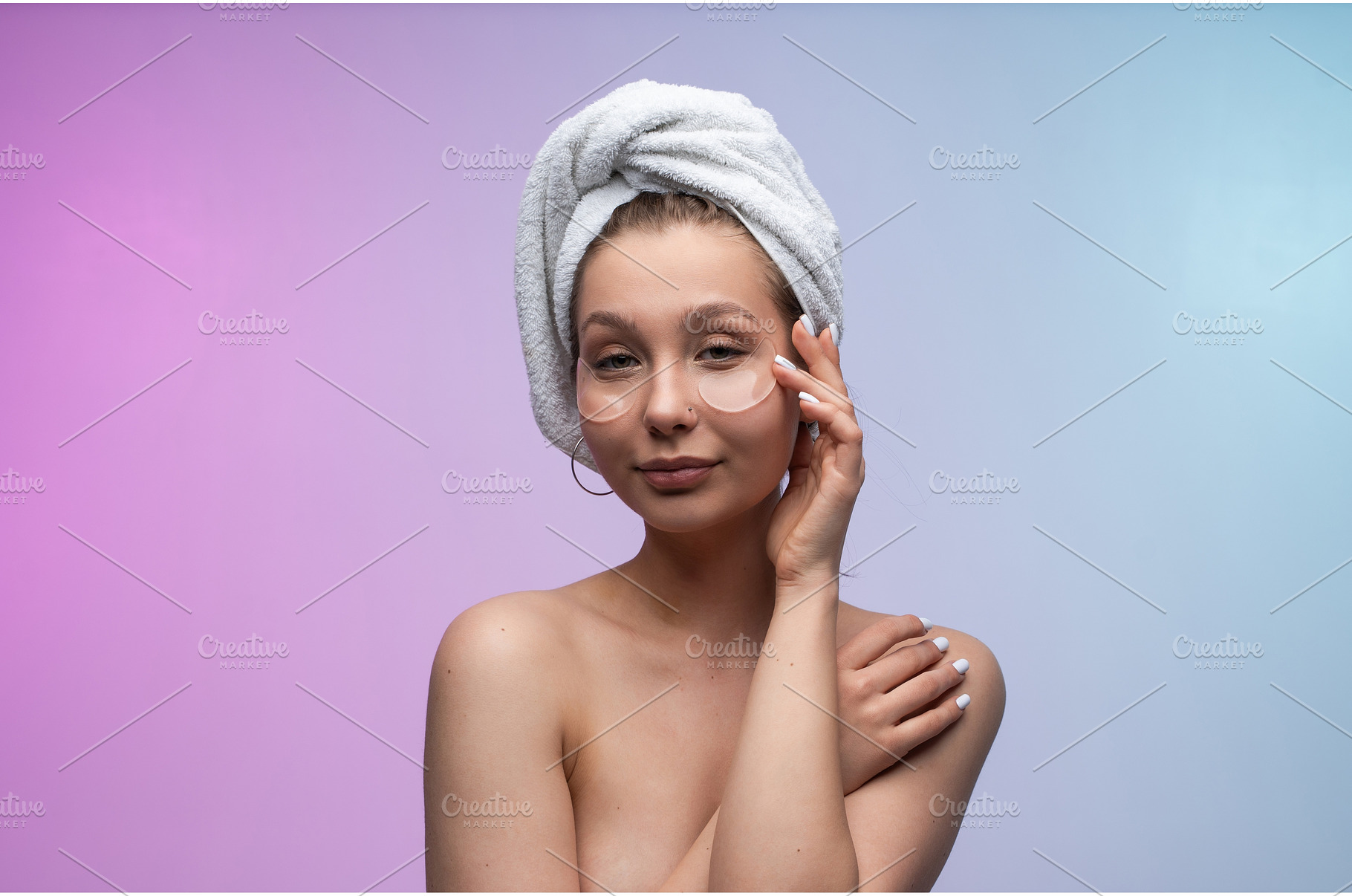 Young woman with a towel on her head, a Person Photo by volodymyrshtun13795