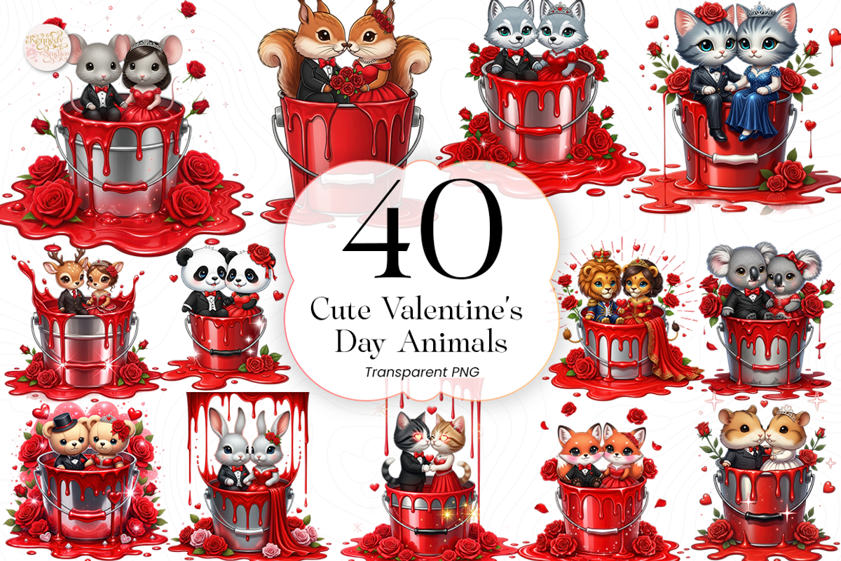 Cute Valentine Animals PNG Clipart, an Animal Illustration by KennedyStudio (Photo 1 of 5)