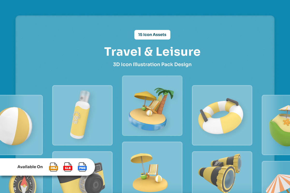 Vacation Travel 3D Icon Set, a Work Illustration by twinstd (Photo 1 of 6)