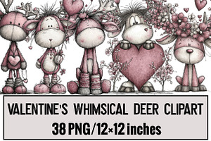 Valentine's Whimsical Deer Clipart, an Illustration by Design Market