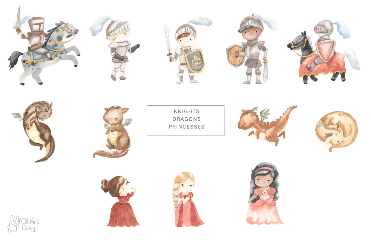 DRAGONS AND KNIGHTS. Watercolor, an Illustration by OlliArtDesign (Photo 2 of 9)
